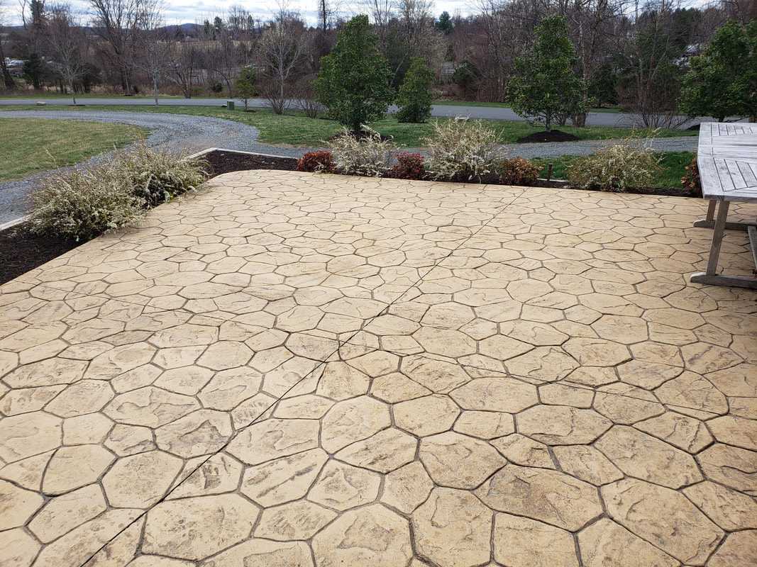 A stamped concrete patio
